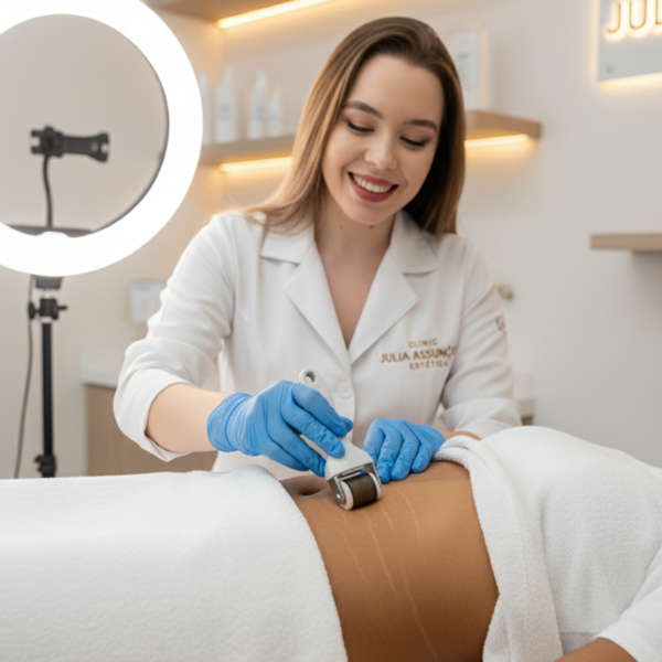 Combo tratamento para estrias com microagulhamento e peeling clareador